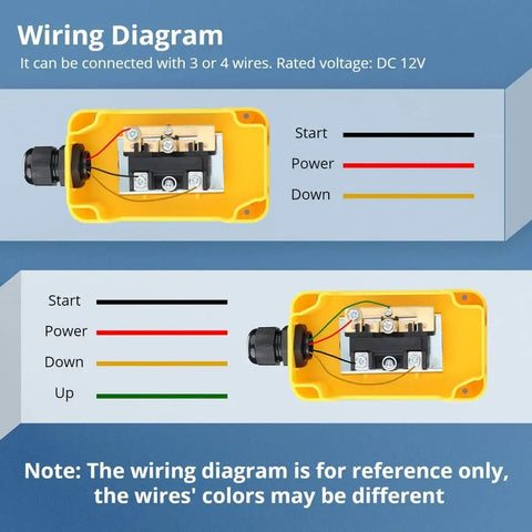 Wiring diagram showing connections for Durable 12 Volt Dump Trailer Remote Control With Up Down Switch For Tippers And Hoists.