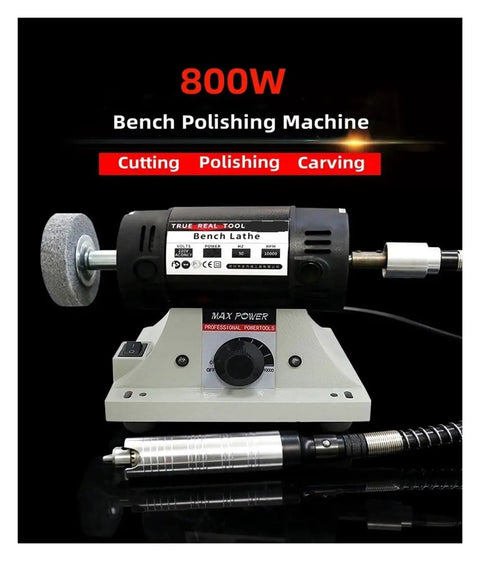 Heavy Duty 800W Bench Jewelry Polisher And Grinder With Smooth Surface Finishing, displaying machine with flexible shaft attachment.