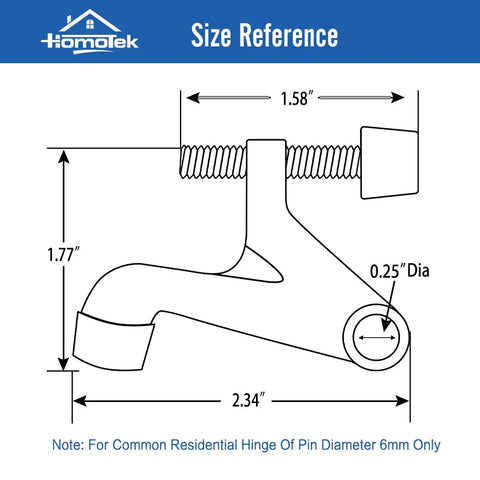 Adjustable Hinge Pin Door Stopper Save Your Floors With No Sweat Setup Heavy Duty Satin Nickel Finish with size reference diagram.
