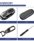 Tesla Key Fob Cover With Keychain Grippy TPU Case For Model 3 Model Y Model S, showing front, back view, keychain, and screwdriver.