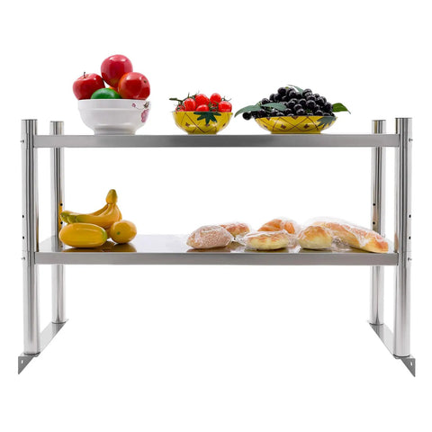 Heavy Duty Two Tier Stainless Steel Storage Rack And Adjustable Standing Shelf Unit Built Tough No Sweat Organization For Kitchen Restaurant Or Store Display Use Sleek Metal Frame