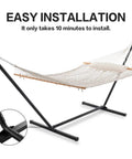 Double Rope Hammock With Stand Included, 12ft Heavy Duty Stand, 2 Person Traditional Cotton Rope Hammocks with Pillow.