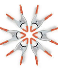 PONY 6-inch heavy-duty spring clamps set, 6-pack, nickel-plated steel with orange rubber grips and tips.