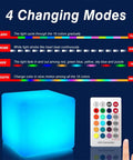 16-Inch Cordless LED Cube Light With Removable Panels displaying 4 changing modes and remote control for RGB 16 color settings