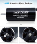 Powerhouse 1600KV Waterproof Brushless RC Boat Motor With Cooling System, close-up and side view with dimensions