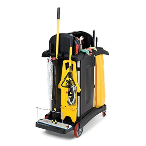 High Security Janitorial Cart With Wheels Heavy Duty Locking Hood And Cabinets Yellow Vinyl Bag Seven Point Two Five Cubic Feet Capacity For Commercial Facilities Hotels Stadiums Schools And Offices Ergonomic Front Access Waste Bag