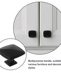 Sleek Black Aluminum Cabinet Knobs Featuring Smooth Texture No Sweat Installation For Kitchen Bedroom Drawer Pulls Modern Cupboard Handles Six Piece Home Refresh Kit on white cabinets.