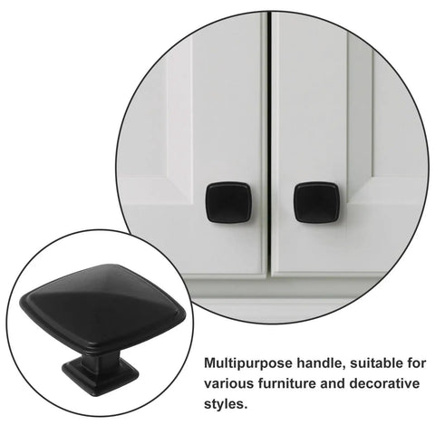 Sleek Black Aluminum Cabinet Knobs Featuring Smooth Texture No Sweat Installation For Kitchen Bedroom Drawer Pulls Modern Cupboard Handles Six Piece Home Refresh Kit on white cabinets.