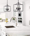 Six Light Black Modern Farmhouse Square Pendant Chandelier For Foyer Hallway Stairway Kitchen Island Dining Living Room 15.75 Inch Wide 22.4 Inch High With 35.4 Inch Chain Length in kitchen