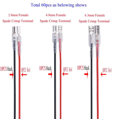 60 Piece Spade Crimp Terminal Kit With 2.8mm 4.8mm And 6.3mm Female Connectors Insulated Sleeves