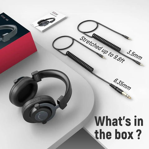 Studio Monitor Headphones For Recording With 50mm Drivers, Wired Over Ear Headphones With Detachable Cables For 3.5mm Or 6.35mm Jacks
