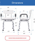 Heavy Duty 360 Degree Swivel Shower Chair With Back Rest For Safe Tub Transfers Pivoting Bath Bench dimensions shown