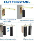 Instruction diagram for Six Inch Sliding Gate Roller With Adjustable L Bracket Heavy Duty Universal Gate Guide Kit installation