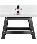 Benchtop Router Table With 24 by 15.7 Inch MDF Top And Adjustable Fence, sturdy metal base showcasing a flat work surface.