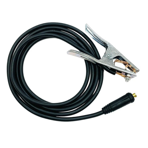 Heavy Duty 200A Ground Clamp With Thick Rubber Insulation And Firm Grip Handle For Safe Welding Jobs Providing Reliable Earth Connection And Durable Performance, featuring a black cable.