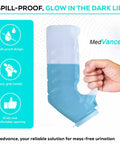 Person holding Glow In The Dark 1000ml Male Urinal Bottle With Spill Proof Pop Cap Lid, showing easy-grip handle and design.