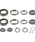 Heavy Duty Axle Bearing Kit For 3500 Lb EZ Lube Spindle 84 Includes Inner Bearings L68149 L68111 Outer Bearings L44649 L44610 Grease Seals 171255TB 10-19 Races Tang Washers And Cotter Pins Set Of 2, arranged with visible washers and pins.