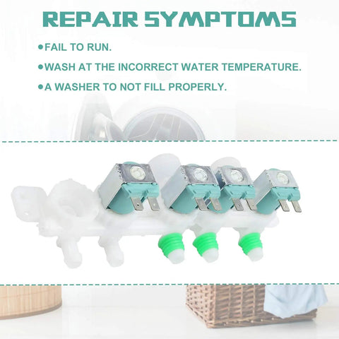 Genuine DC97-15459G Washer Water Inlet Valve Replacement with Mounting Bracket for Front Load Washers, repair symptoms shown