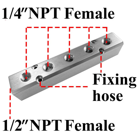 7 Port Aluminum Air Hose Inline Manifold Block Splitter 1/2 NPT Input 1/4 NPT Output Pneumatic Fitting For Air Compressor