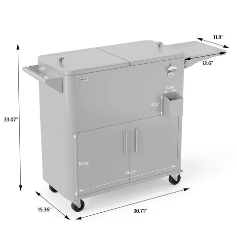 80 Quart Rolling Ice Chest On Wheels For Outdoor Parties, PartyReady Portable Patio Bar Cooler Cart with Storage Cabinet