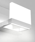 Close-up of a Three Light LED Vanity Light For Bathroom Chrome Finish Up And Down Mount Over Mirror Modern Wall Fixture With Frosted Acrylic Shade