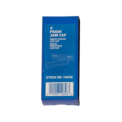 4 Inch Magnetic Prism Vise Jaw Pads packaging with stock number for durable synthetic rubber surface and aluminum frame.