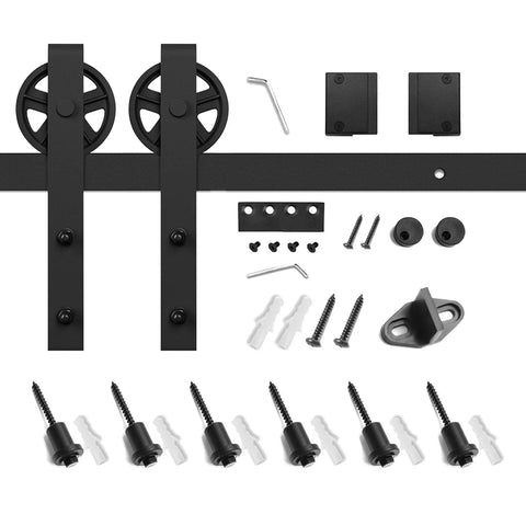 Beefy 8 Foot Sliding Barn Door Hardware Kit Black Track System Ultra Quiet Smooth Sliding Easy Install industrial components