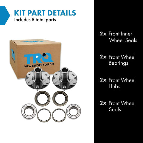 Front Wheel Bearing And Hub Kit With ABS Sensor For Toyota 4Runner Sequoia Tacoma Tundra 1995 2007 Replacement Kit Includes Front Bearings Hubs And Seals shown with box and parts