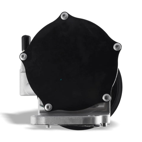 TAUTOY vacuum pump side view; black round cover, silver mounting base, visible pulley.
