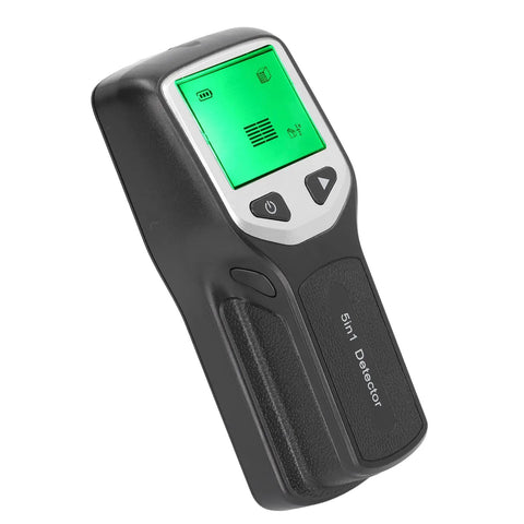 ALIESTFDNO Stud Finder Wall Scanner 5 in 1 Detector with LCD Display showing green screen, ergonomic design for easy use.