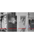 Image showing electrical issues: messy wiring on a pole, sparks, a hand on a switch, and an electrical panel.