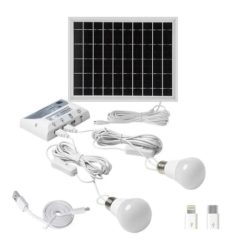 Off Grid Solar Light With Dual LED Bulbs And Solar Panel Pendant For Home Outdoor Shop And Camp Use Phone Charging Backup