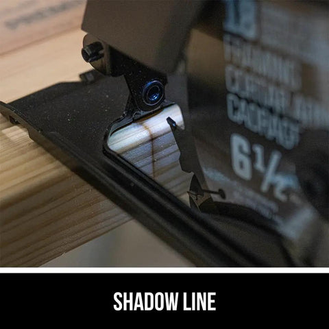 Pro Grade 20 Volt Brushless Circular Saw Kit With 6 1/2 Inch Carbide Blade And Fast Charger cutting wood with precision shadow line.