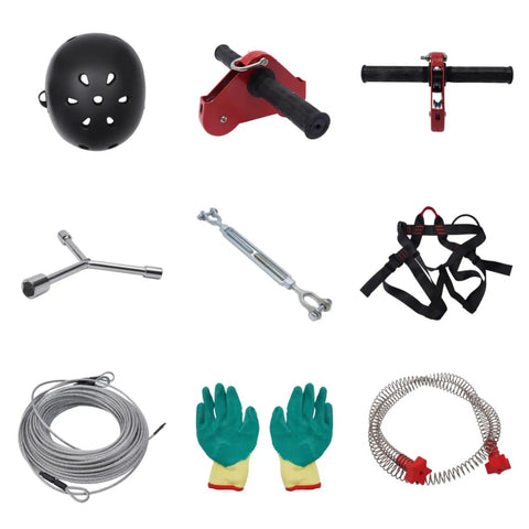 120Ft Zip Line Kit For Backyard Fun With Stainless Steel Spring Brake Rubber Heads Safety Belt Two Pairs Gloves