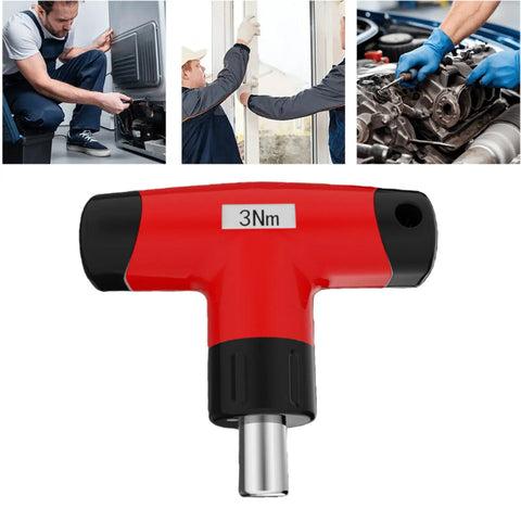 Preset Torque Screwdriver With T Handle And Ratchet Mechanism 3Nm Precision Click Tool, red handle, designed for electronic repairs.