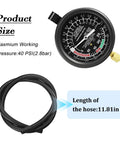 Heavy Duty Car Fuel Pump And Vacuum Tester Gauge Kit 9 Piece Shop Grade Troubleshooter For Carb System with black gauge and hose.