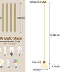 PRTILOUD Pendant Lights Kitchen Island dimensions and E26 bulb base with measurements for gold hanging light fixture in glass shade.