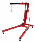 No Sweat Folding Air Hydraulic Engine Hoist Cherry Picker Shop Crane with red frame and solid steel casters for heavy lifting