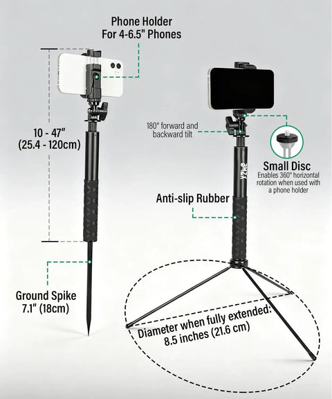 Golf Tripod And Selfie Stick Kit For Real Swing Training And Recording With Ground Spike Metal Tripod and Phone Holder