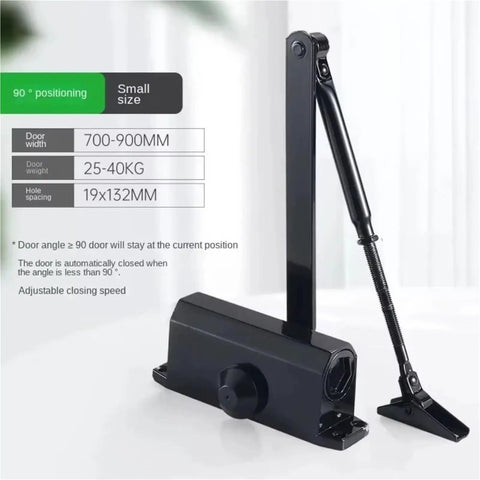 Adjustable Door Closer For 25 To 85 Kg Doors With S Positioning Style And Soft Close Buffer In Black Aluminum Alloy Finish