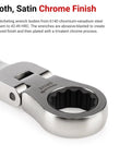 Close-up of Flex Head Ratcheting Wrench Set With Modular Organizer, chrome finish showing smooth satin texture.