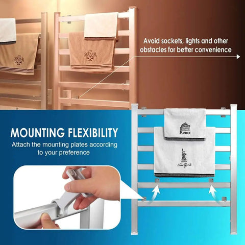 Two In One Multifunction Heated Towel Warmer And Fabric Dryer For Home And Bathroom with mounting flexibility feature