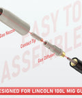 Exploded view of Lincoln Magnum 100L Compatible MIG Welding Gun Accessories Kit 24 Piece Set showing assembly parts