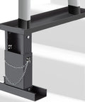 Sturdy Ladder Extender And Stabilizer For Stair Work with chain pin lock, adjustable 12.25 to 19.7 inch height, black finish.