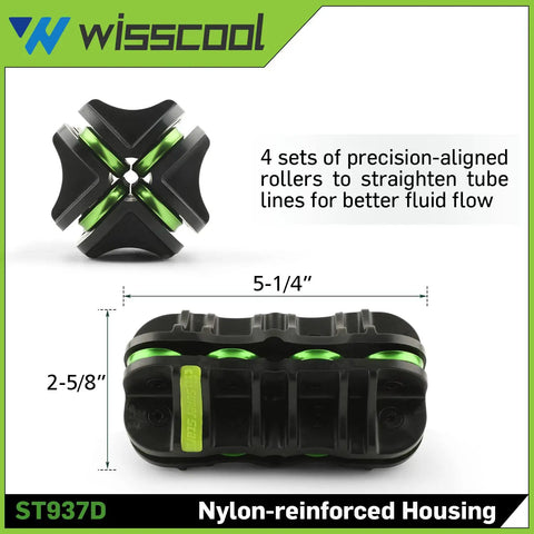 Three-Eighths Inch Tube Straightener Handheld Tool for Brake Lines and Fuel Lines, nylon housing, precision roller detail