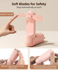 Soft blades of Portable Mini Handheld Fan With USB Rechargeable Power Bank And Built In LED Flashlight Foldable Pocket Cooling Fan