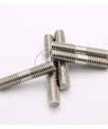Group of 10 stainless steel double-ended threaded rods (M6/M8, 30mm) on white background
