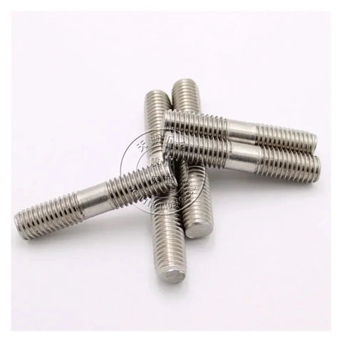 Group of 10 stainless steel double-ended threaded rods (M6/M8, 30mm) on white background