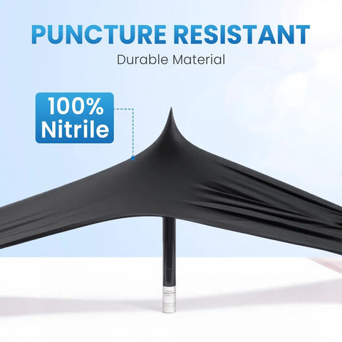 Solid Black Nitrile Gloves Large 100 Pack Heavy Duty Disposable Latex Free Powder Free showing puncture-resistant material.