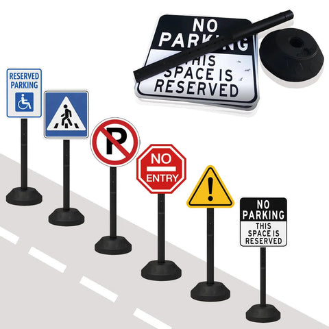 Workhorse 6 Pack Heavy Duty Sign Stands With Water Filled Base 41 Inch Adjustable Portable Sign Post Holders For Indoor Outdoor Display Safe Parking Store Warehouse And Commercial Use, black bases